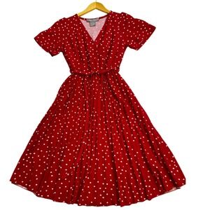 Lark & Grey Red Polka Dot Pleated Wrap Dress Short Sleeve Petite Small PS